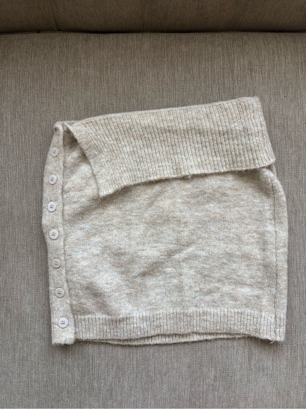 brand new! ruve cream beige button fold over knit stretchy bodycon mini skirt🧦